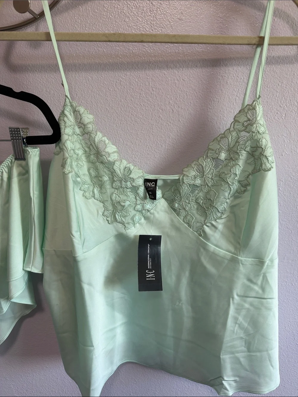 INC International Concepts Mint Lace-Trim Cami & Shorts Set